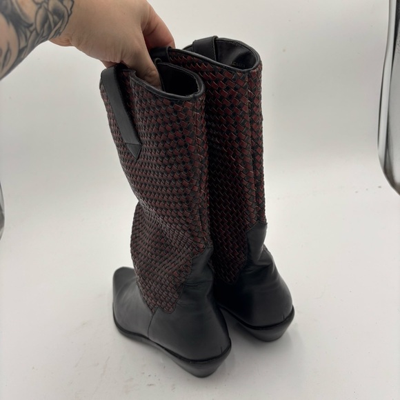 VTG Dingo L.L. Bean Women’s 7 Black Red Leather Woven Basketweave Western Boots - Picture 5 of 6
